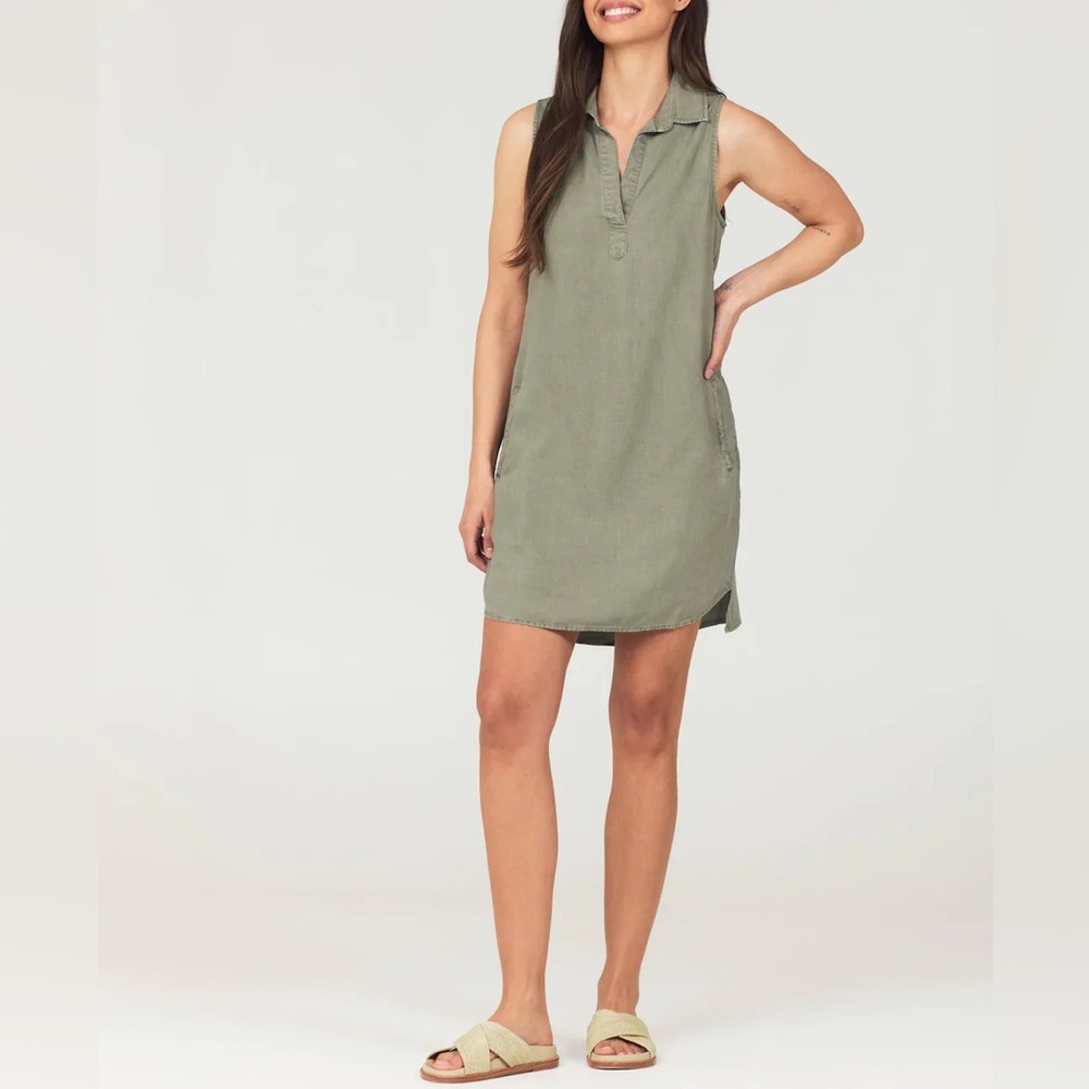 Bella Dahl sleeveless a-line dress L soft army green pockets lightweight